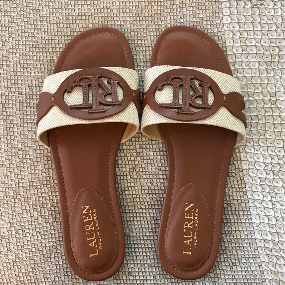 Lauren Ralph Lauren Alegra Canvas-Leather slide sandal